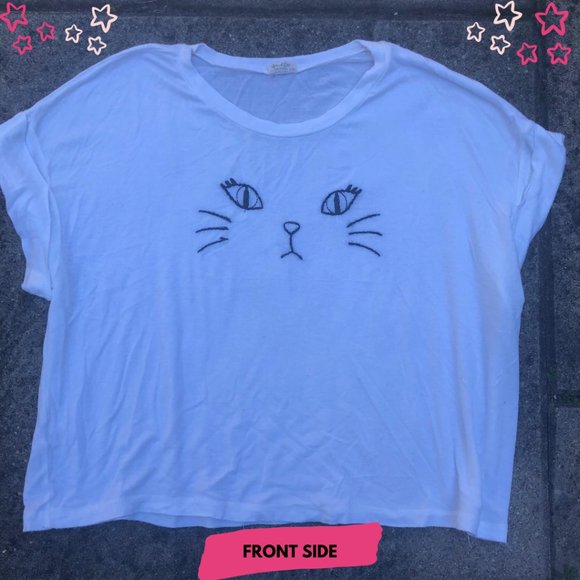 BRANDY MEOW CAT TSHIRT EMBROIDERED ELIN TOP *RARE* - Picture 1 of 6